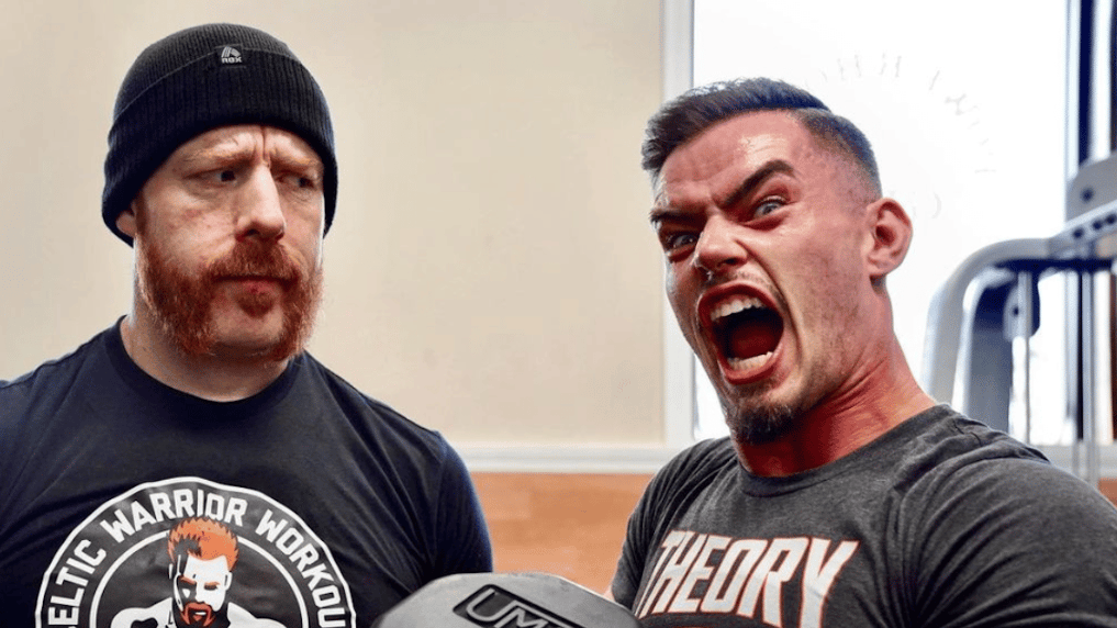 Austin Theory with expressive face during workout