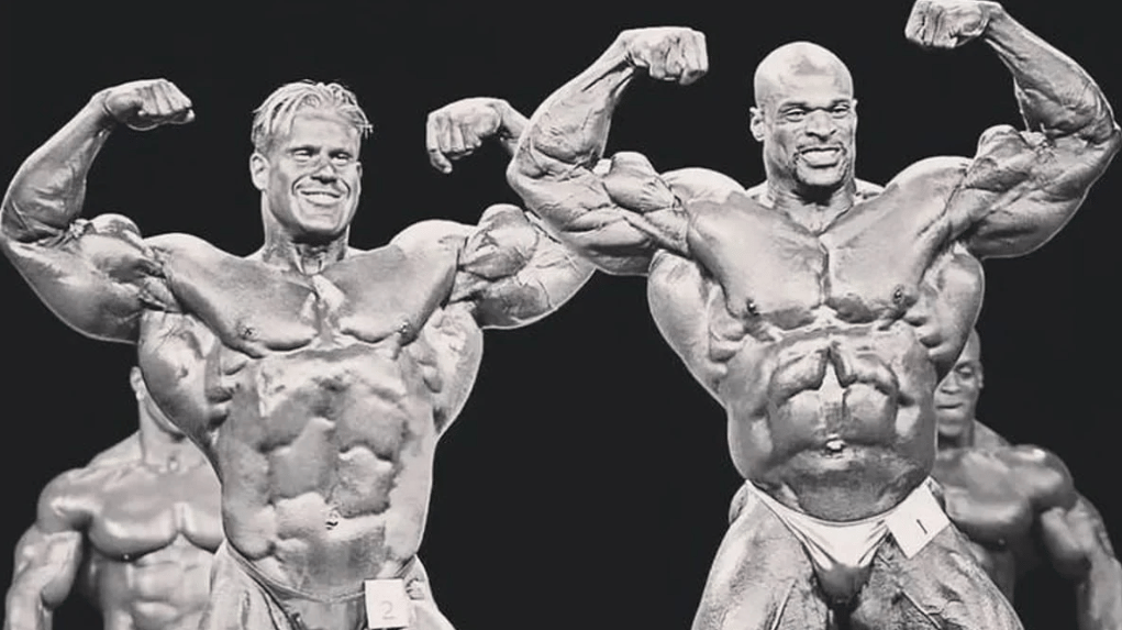 Jay Cutler posing with Ronnie Coleman