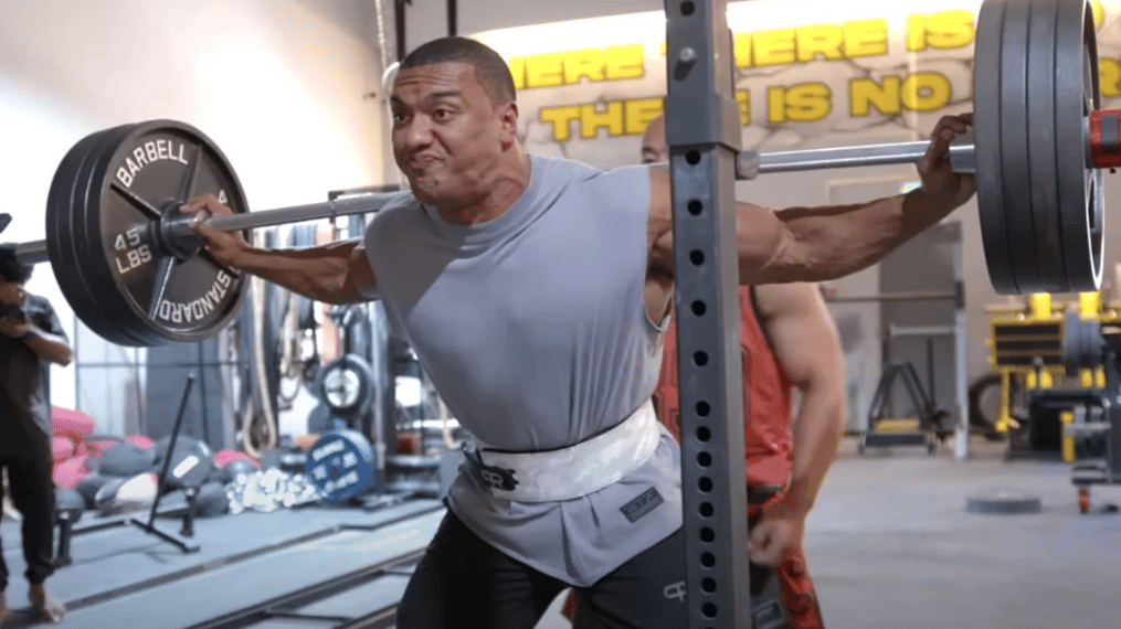 Larry Wheels squatting in September 2022