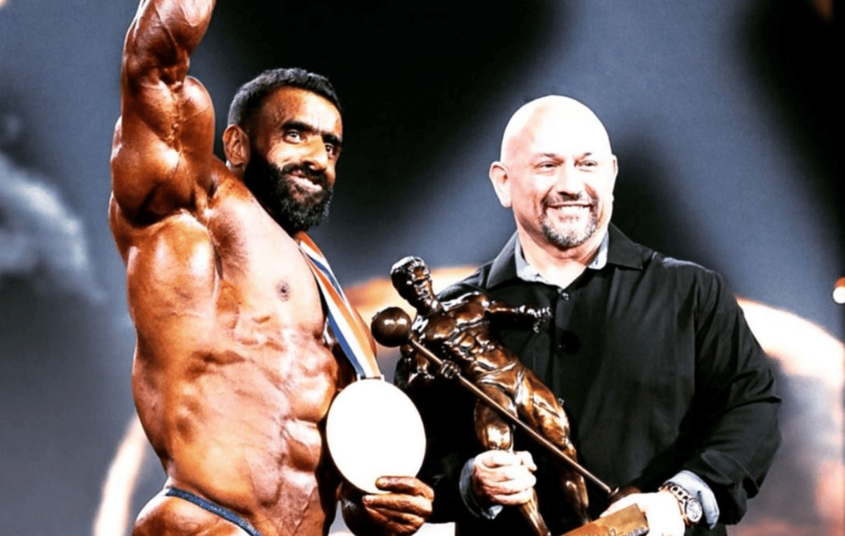 Hadi Choopan, Hany Rambod celebrate his 2022 Olympia win