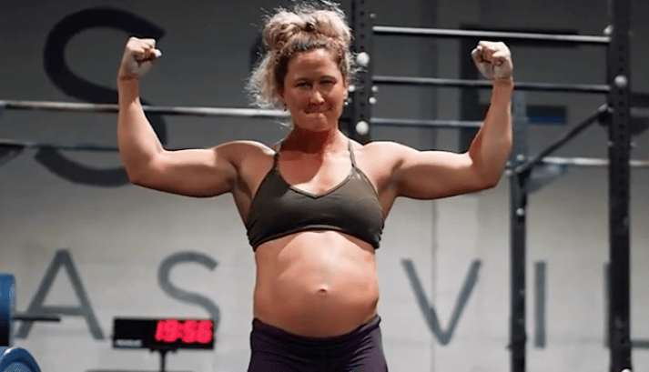 Tia-Clair Toomey flexing while pregnant