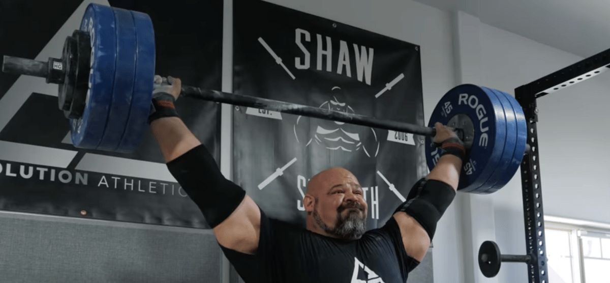 Brian Shaw lifting 445 pounds over his head