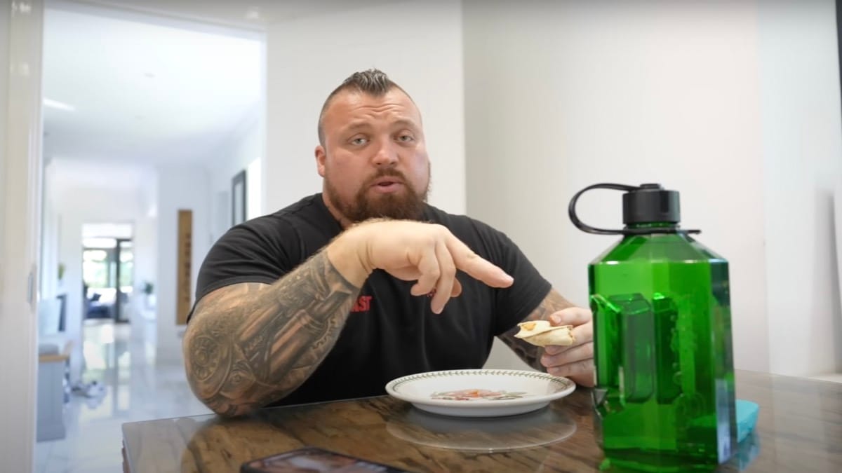 Eddie Hall eating a meal August 2022