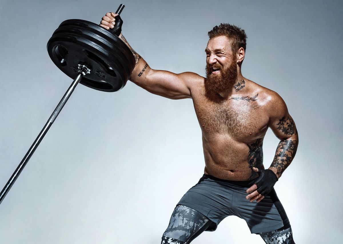 Athlete lifting a landmine