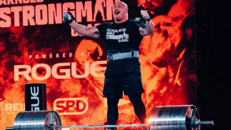 Mitchell Hooper cheering at 2023 Arnold Strongman Classic 